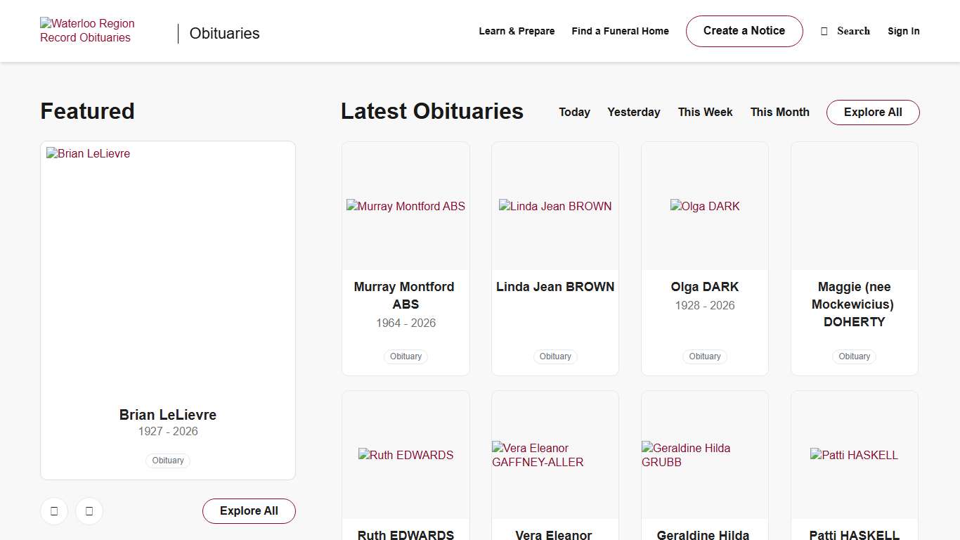 Obituaries Waterloo Region Record